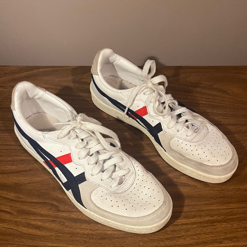 Asics White Sneakers with Red and Blue Accents